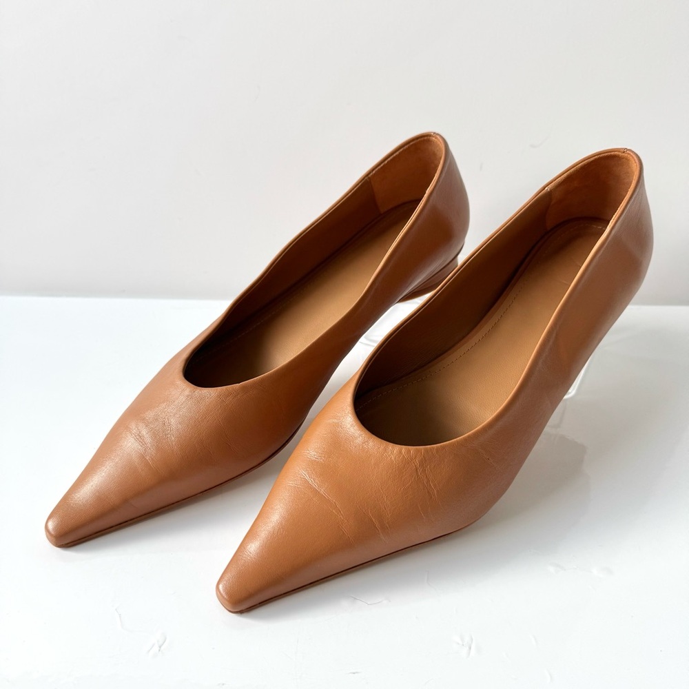 Flattered Cognac Pointed Leather Flats